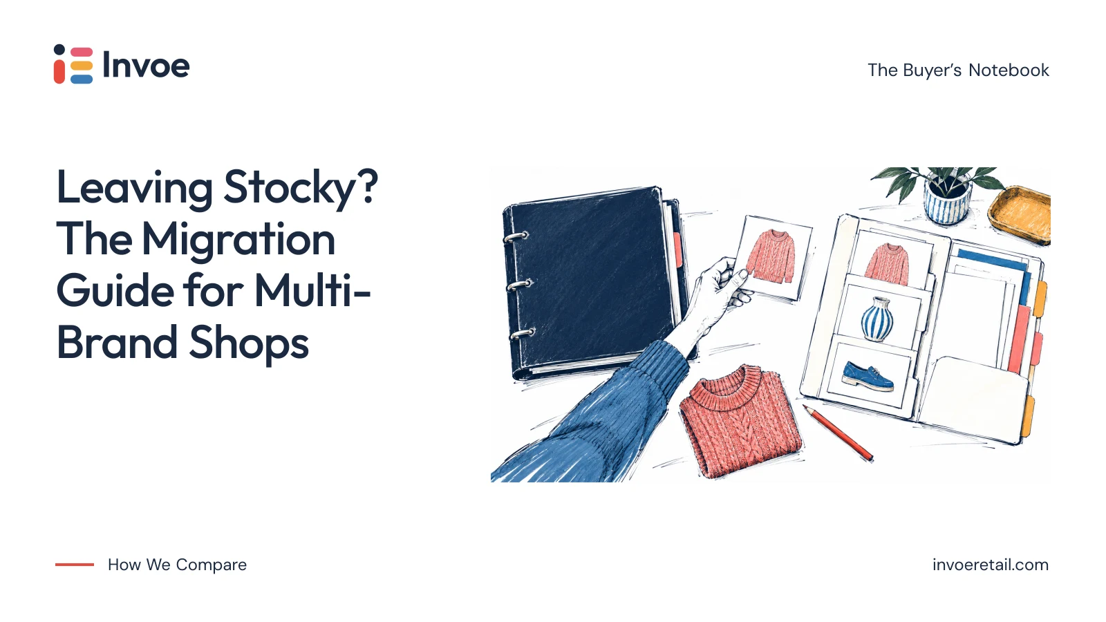 Illustration of product cards being moved from a binder into an organized folder.